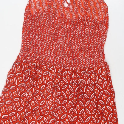 Saffron Spice Womens Red Geometric Viscose A-Line Size XS Round Neck Tie