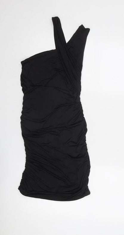 Stradivarius Womens Black Polyester Bodycon Size M Round Neck Pullover - Asymmetric Neckline