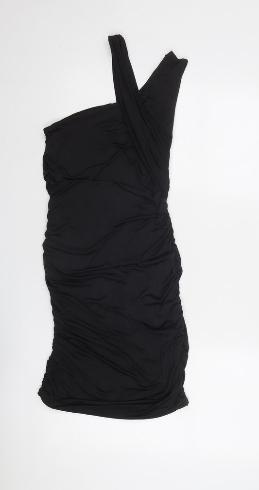 Stradivarius Womens Black Polyester Bodycon Size M Round Neck Pullover - Asymmetric Neckline