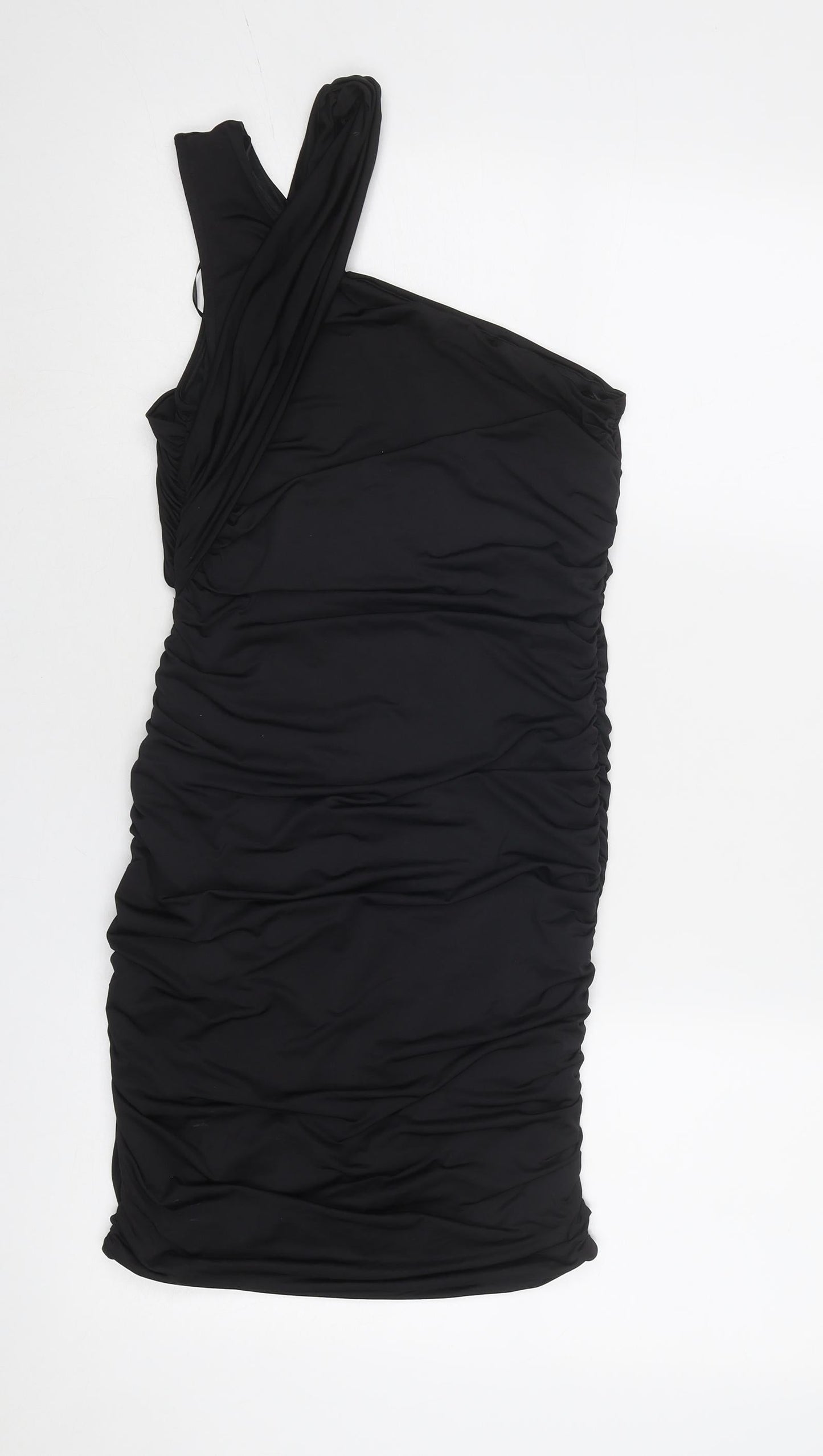 Stradivarius Womens Black Polyester Bodycon Size M Round Neck Pullover - Asymmetric Neckline