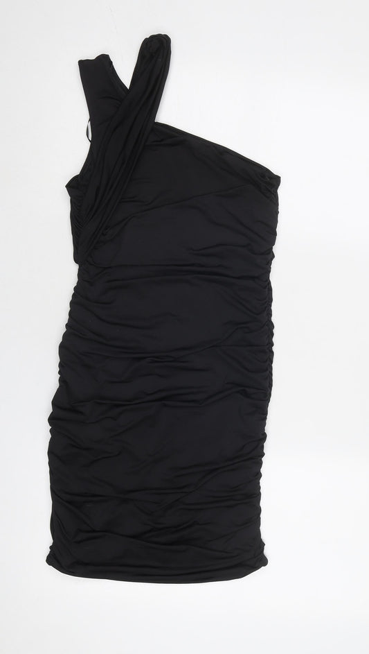 Stradivarius Womens Black Polyester Bodycon Size M Round Neck Pullover - Asymmetric Neckline