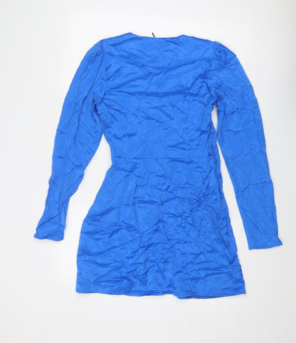 Zara Womens Blue Viscose Mini Size M V-Neck Hook & Eye