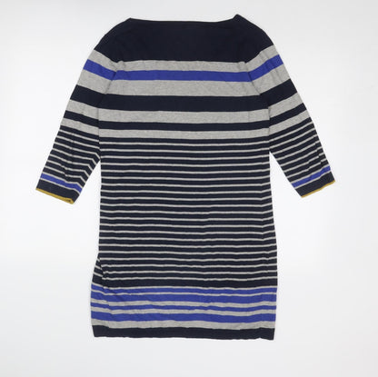 Autograph Womens Blue Striped Cotton Jumper Dress Size 12 Boat Neck