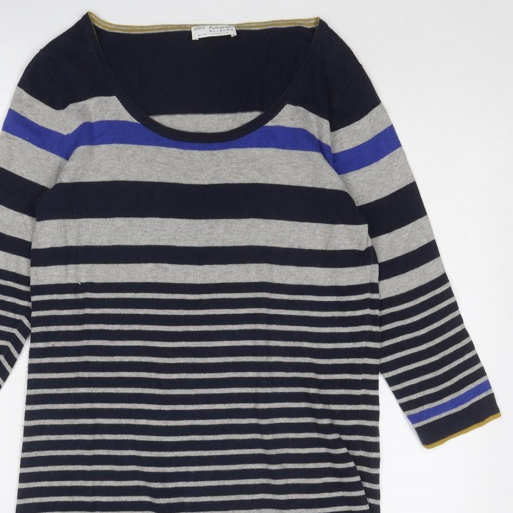 Autograph Womens Blue Striped Cotton Jumper Dress Size 12 Boat Neck