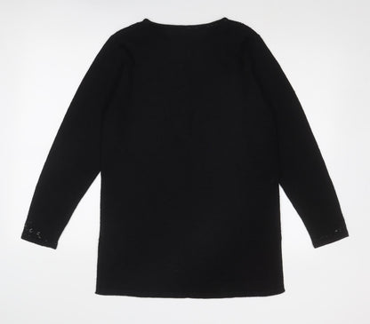 Marks and Spencer Womens Black Boat Neck Acrylic Pullover Jumper Size 10 - Embellished