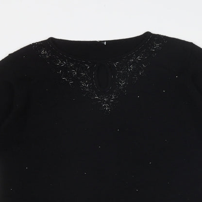 Marks and Spencer Womens Black Boat Neck Acrylic Pullover Jumper Size 10 - Embellished