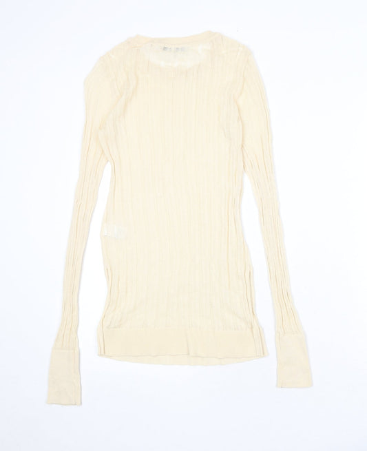 NEXT Womens Beige Round Neck Viscose Pullover Jumper Size 6