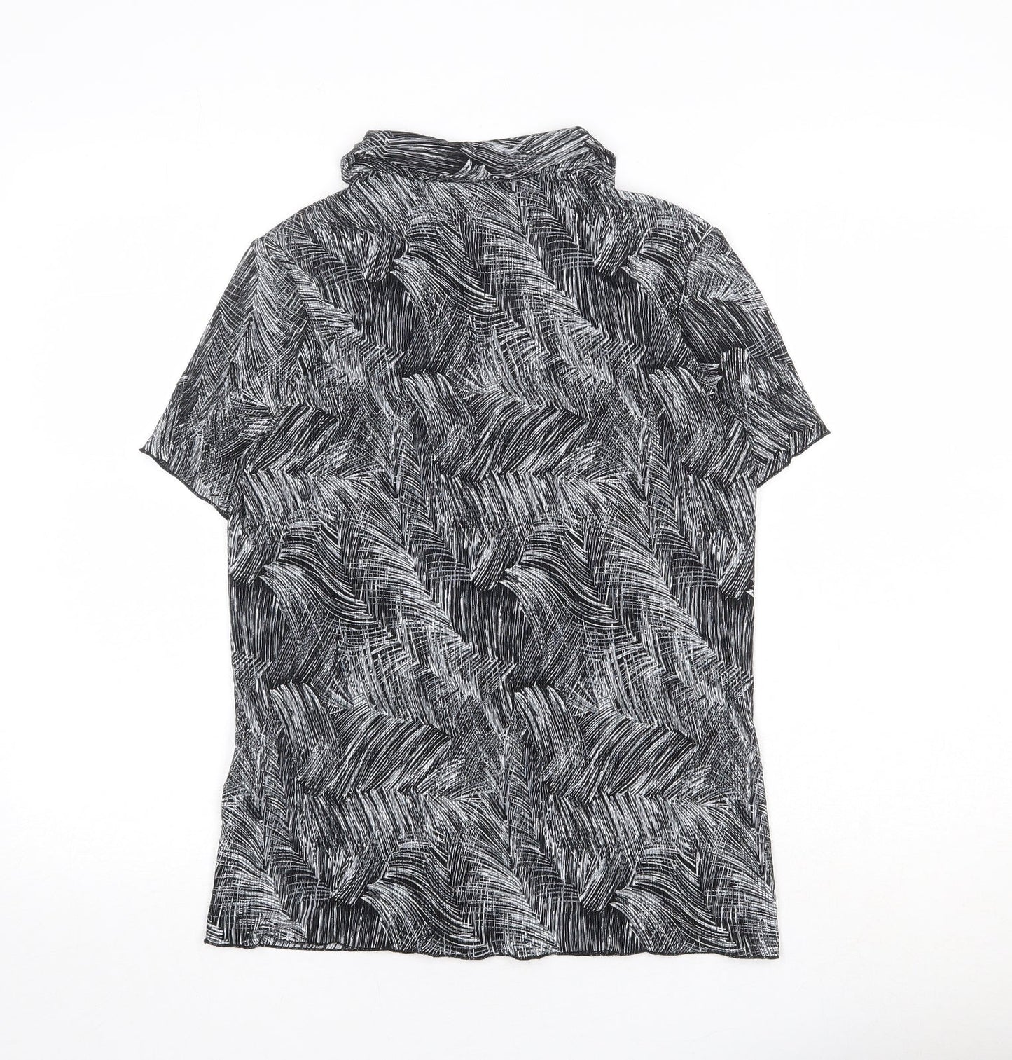 EWM Womens Black Geometric Polyester Basic Button-Up Size 10 Collared