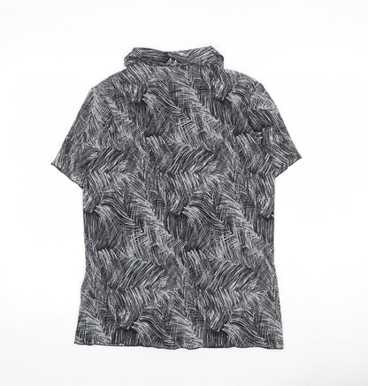 EWM Womens Black Geometric Polyester Basic Button-Up Size 10 Collared