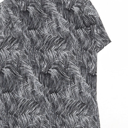 EWM Womens Black Geometric Polyester Basic Button-Up Size 10 Collared