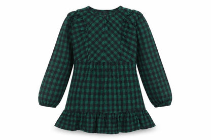 Marks and Spencer Womens Green Check 100% Cotton A-Line Size 8 Round Neck Button