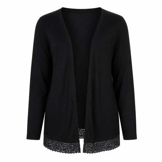 Front view of Savoir women’s black v-neck viscose cardigan jumper, size UK 14