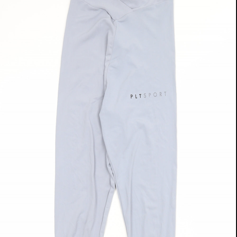 PRETTYLITTLETHING Womens Blue Polyester Compression Leggings Size 8 Regular