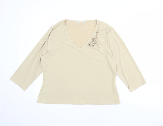Berkertex Womens Beige Polyester Basic T-Shirt Size 16 V-Neck