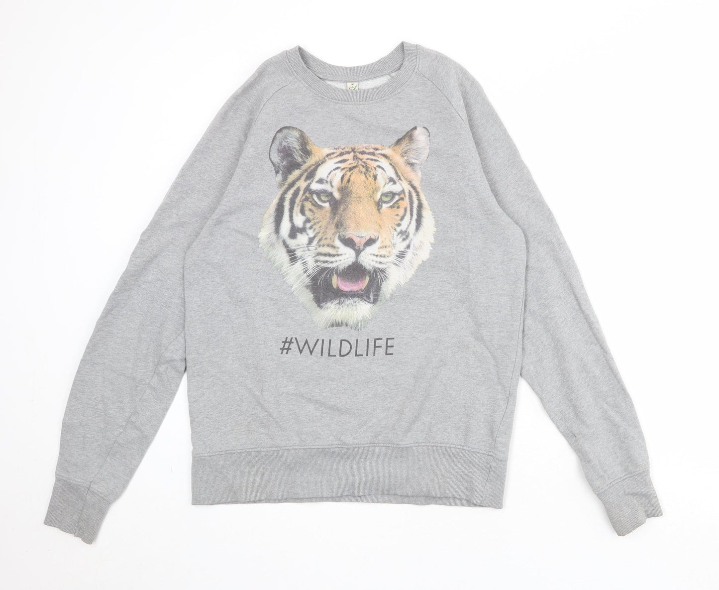 Earth Positive Womens Grey 100% Cotton Pullover Sweatshirt Size M Pullover - #WILDLIFE Tiger