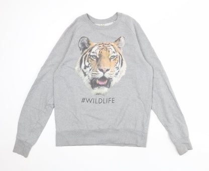 Earth Positive Womens Grey 100% Cotton Pullover Sweatshirt Size M Pullover - #WILDLIFE Tiger