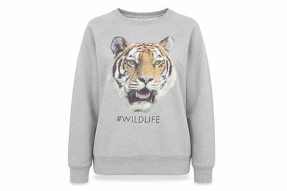 Earth Positive Womens Grey 100% Cotton Pullover Sweatshirt Size M Pullover - #WILDLIFE Tiger