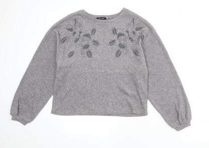 New Look Womens Grey Polyester Pullover Sweatshirt Size S Pullover - Flower Detail