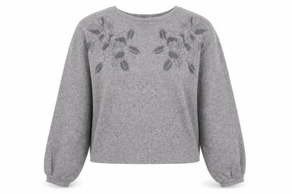 New Look Womens Grey Polyester Pullover Sweatshirt Size S Pullover - Flower Detail
