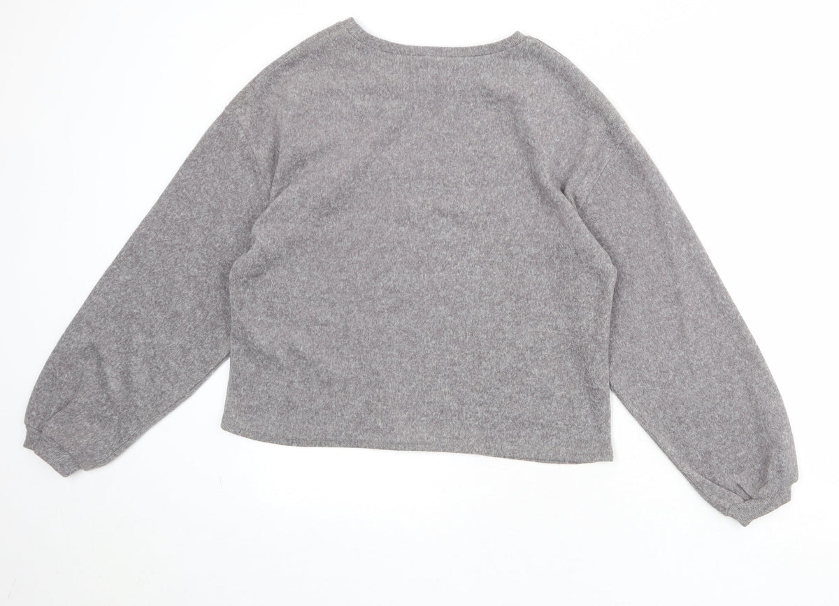 New Look Womens Grey Polyester Pullover Sweatshirt Size S Pullover - Flower Detail