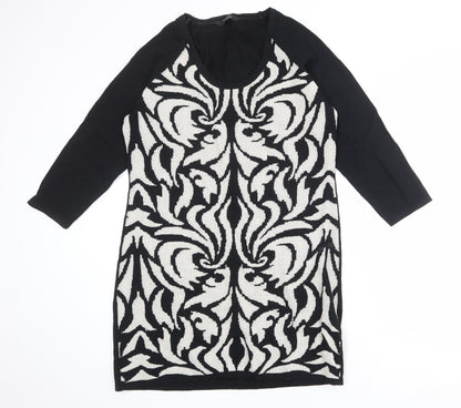 Julien Macdonald Womens Black Geometric Viscose Jumper Dress Size 18 Round Neck Pullover