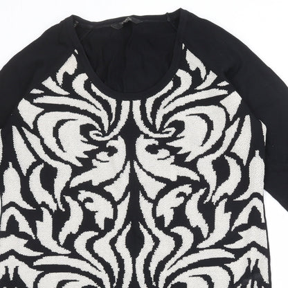 Julien Macdonald Womens Black Geometric Viscose Jumper Dress Size 18 Round Neck Pullover