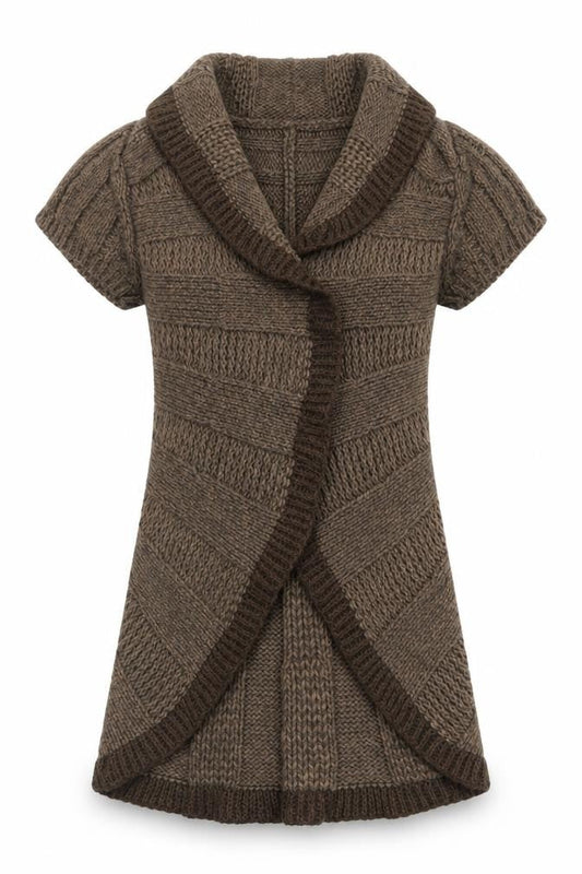 Front view of Oui women’s brown collared acrylic cardigan jumper, size UK 12