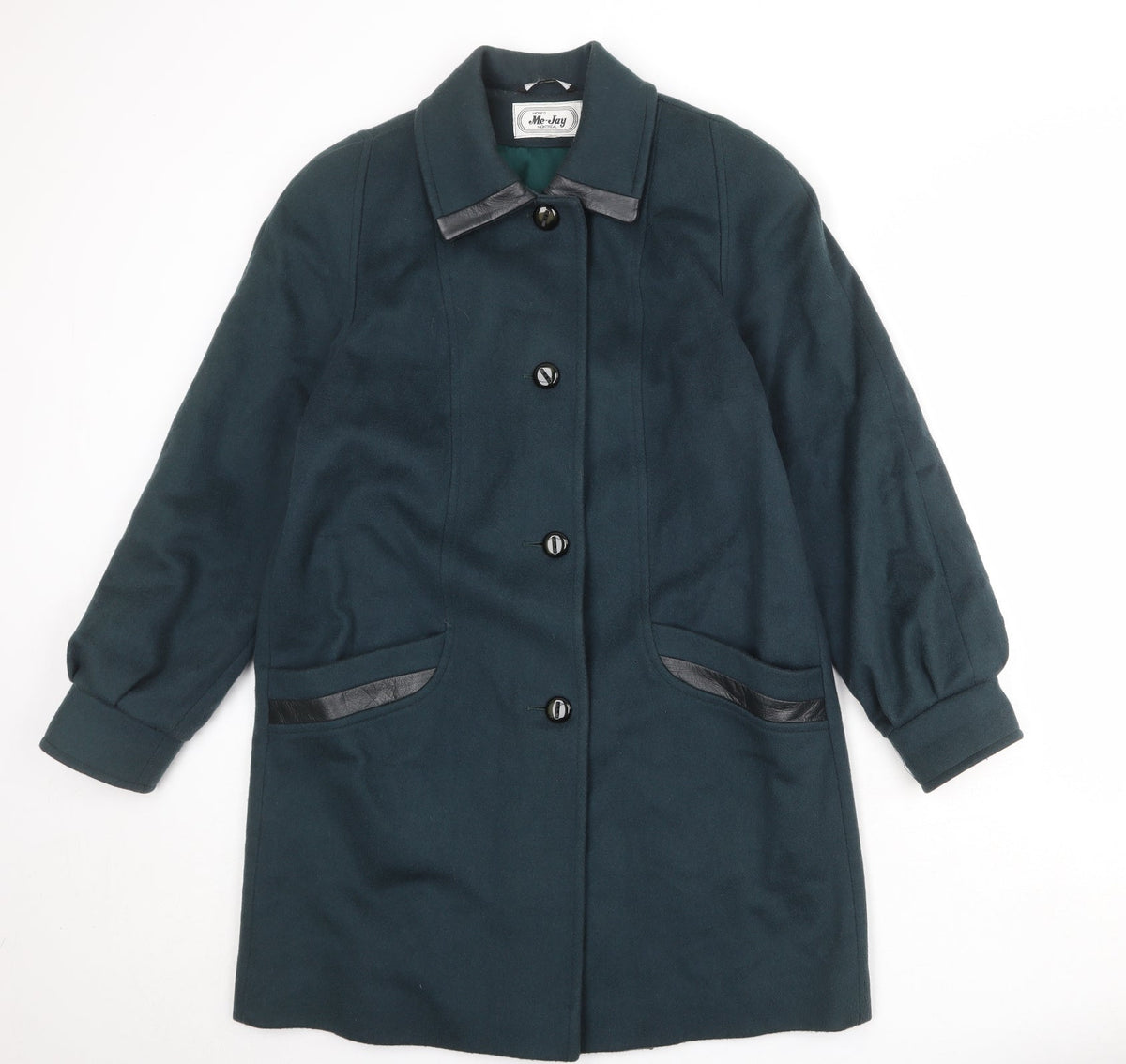 Me-Jay Womens Green Overcoat Coat Size M Button