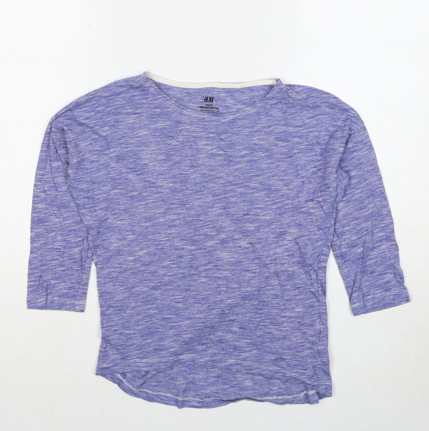 H&M Girls Blue Geometric Cotton Basic T-Shirt Size 10-11 Years Round Neck Pullover