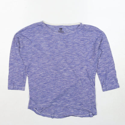 H&M Girls Blue Geometric Cotton Basic T-Shirt Size 10-11 Years Round Neck Pullover