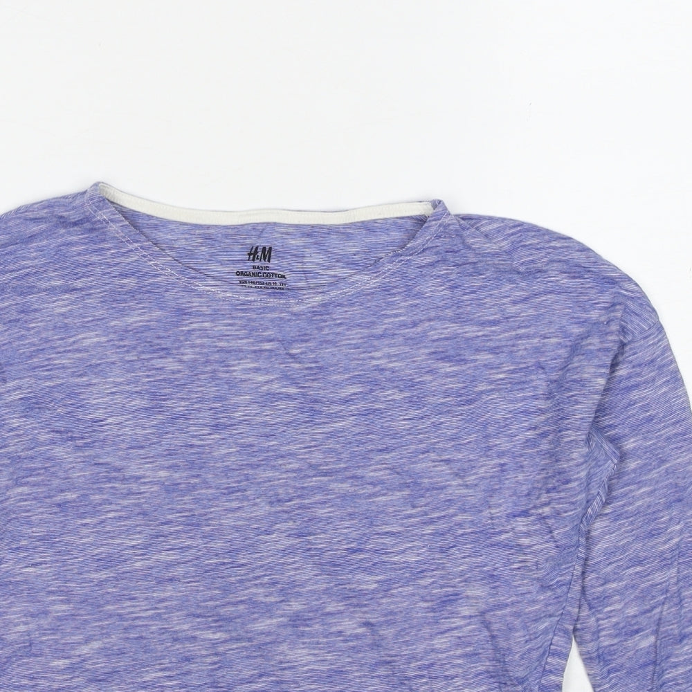 H&M Girls Blue Geometric Cotton Basic T-Shirt Size 10-11 Years Round Neck Pullover