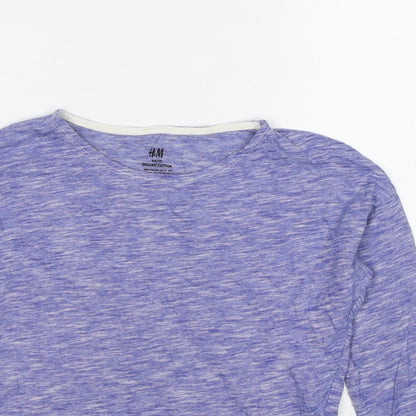 H&M Girls Blue Geometric Cotton Basic T-Shirt Size 10-11 Years Round Neck Pullover