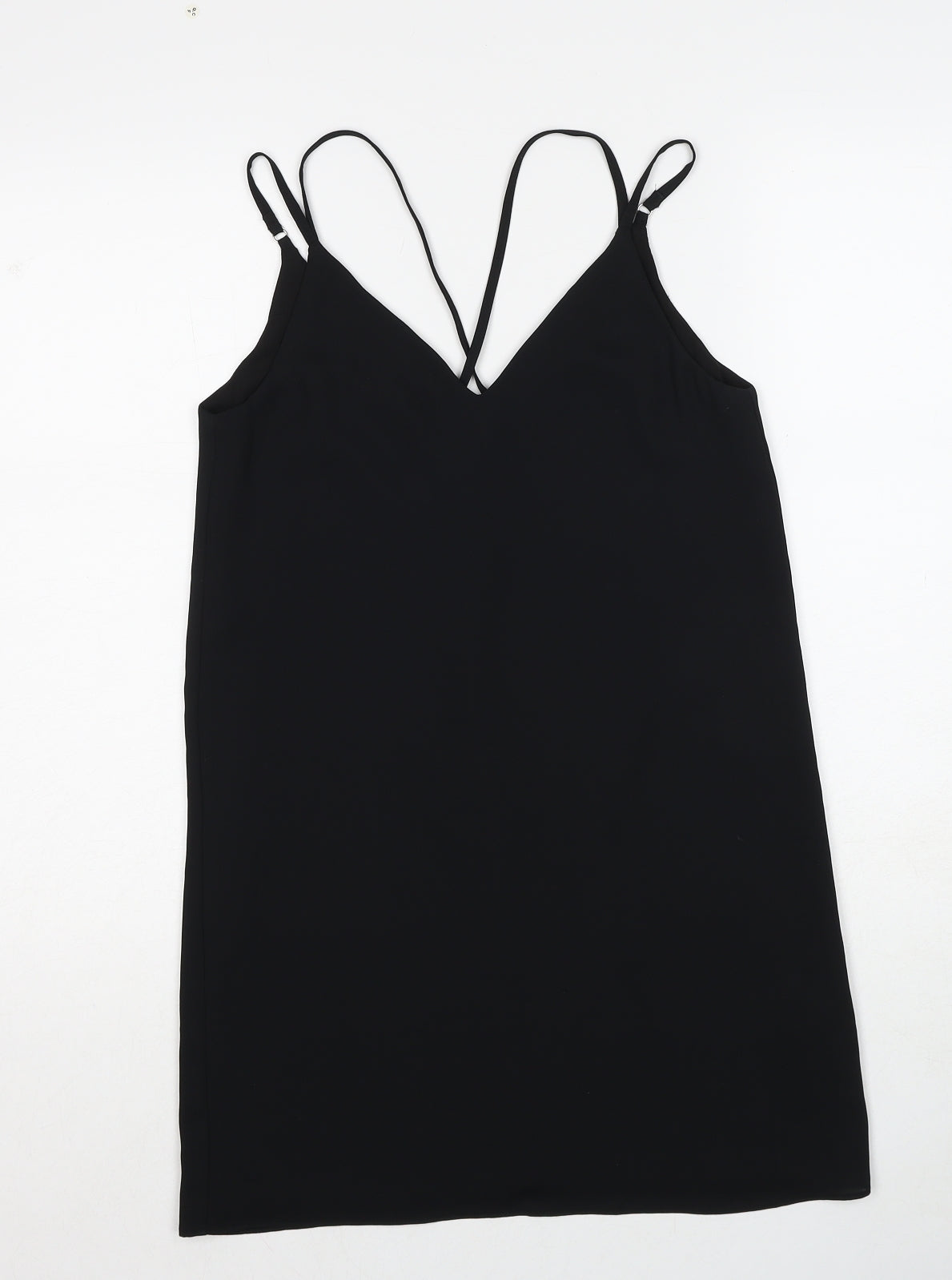 Topshop Womens Black Polyester Mini Size 6 V-Neck Pullover - Double Strap