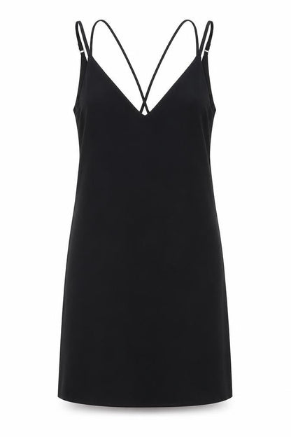Topshop Womens Black Polyester Mini Size 6 V-Neck Pullover - Double Strap