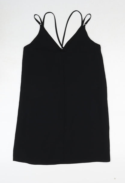 Topshop Womens Black Polyester Mini Size 6 V-Neck Pullover - Double Strap