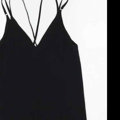 Topshop Womens Black Polyester Mini Size 6 V-Neck Pullover - Double Strap