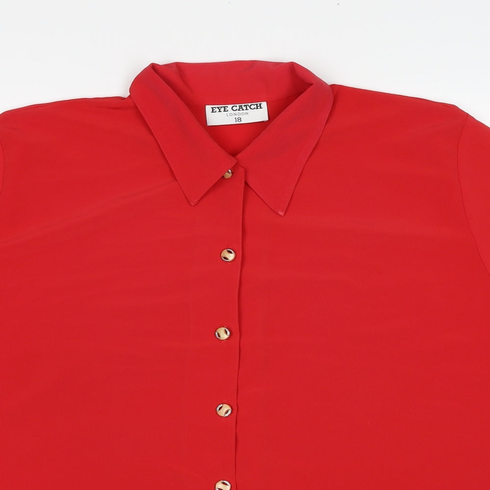Eye Catch London Womens Red Polyester Basic Button-Up Size 18 Collared