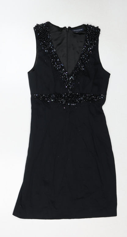 Dorothy Perkins Womens Black Cotton Shift Size 10 V-Neck Zip - Embellished