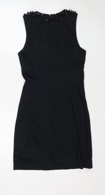 Dorothy Perkins Womens Black Cotton Shift Size 10 V-Neck Zip - Embellished