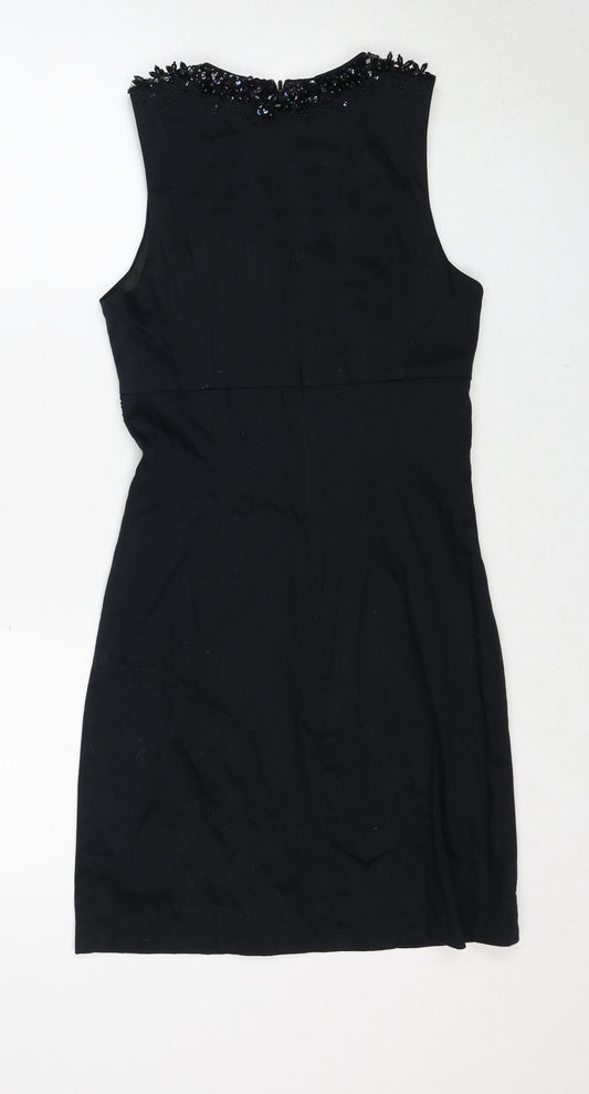 Dorothy Perkins Womens Black Cotton Shift Size 10 V-Neck Zip - Embellished