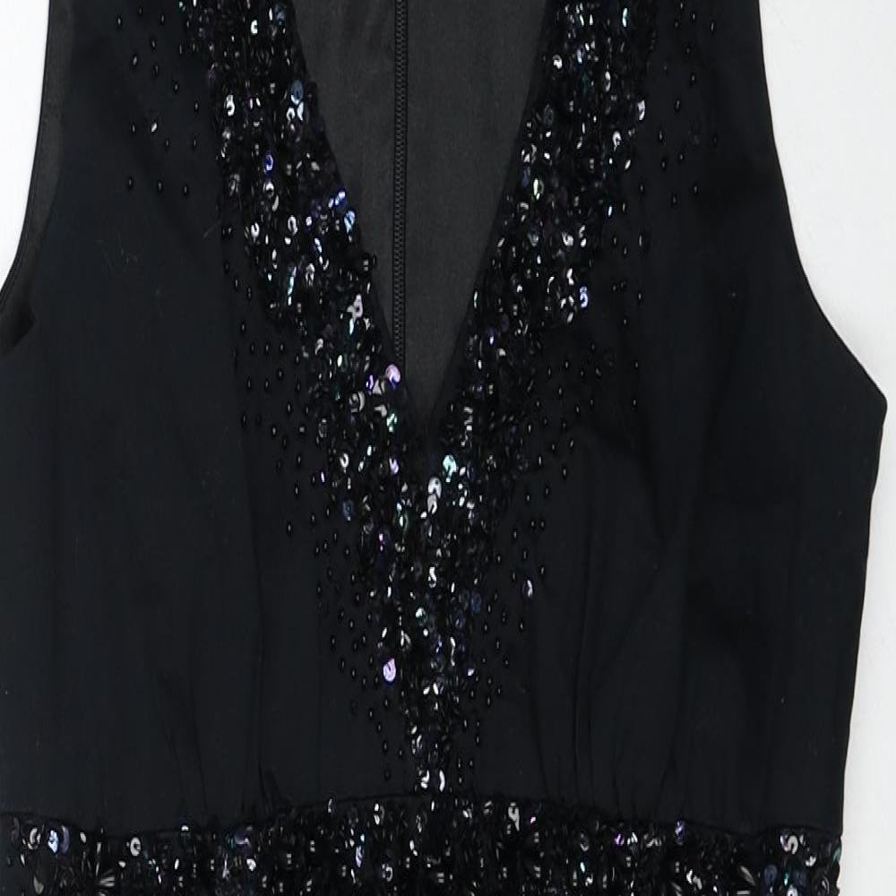 Dorothy Perkins Womens Black Cotton Shift Size 10 V-Neck Zip - Embellished