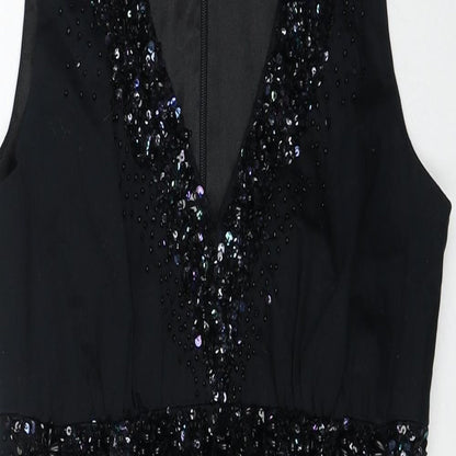 Dorothy Perkins Womens Black Cotton Shift Size 10 V-Neck Zip - Embellished