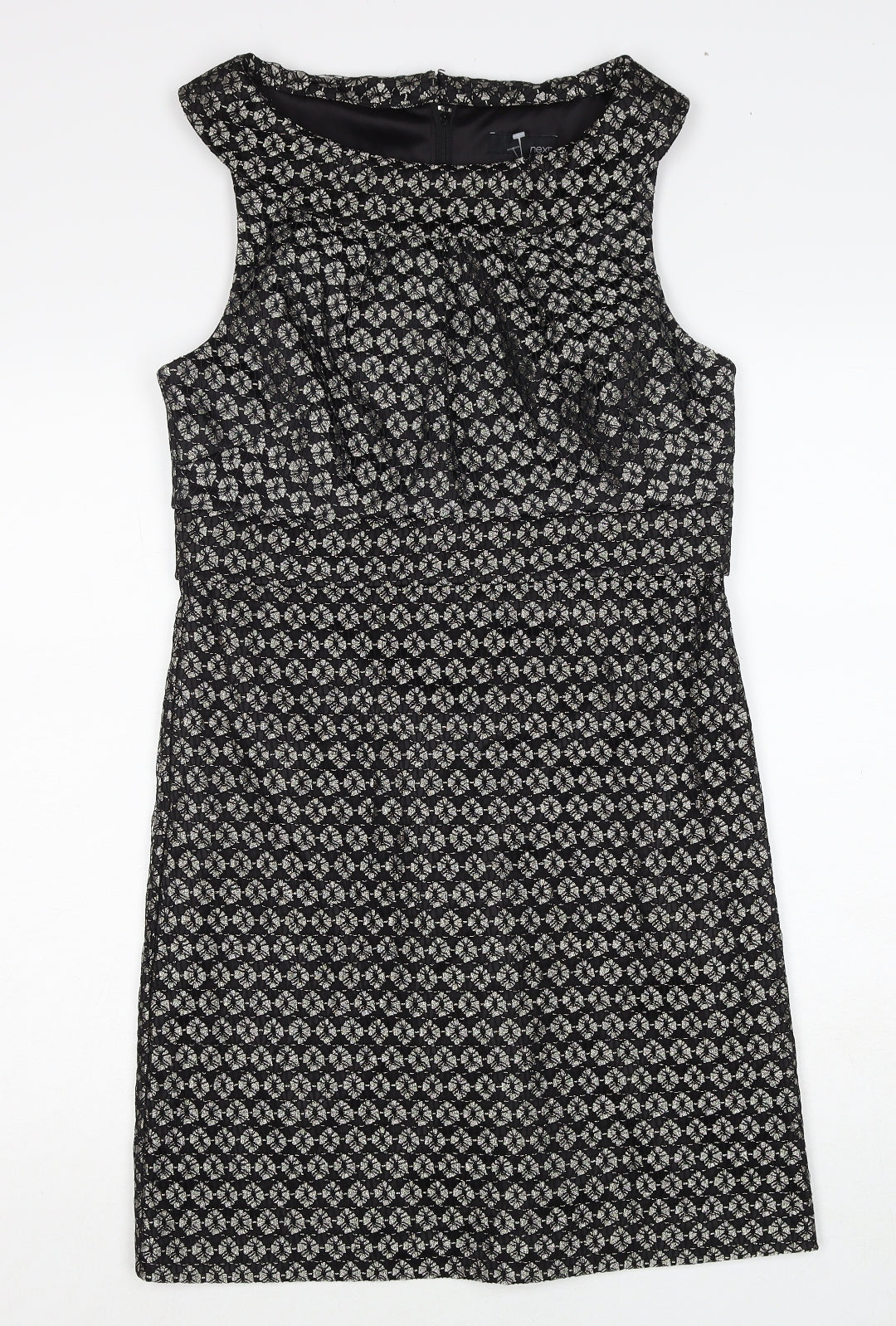 NEXT Womens Black Geometric Nylon Shift Size 10 Round Neck Zip