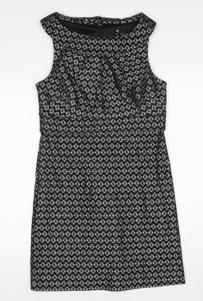 NEXT Womens Black Geometric Nylon Shift Size 10 Round Neck Zip