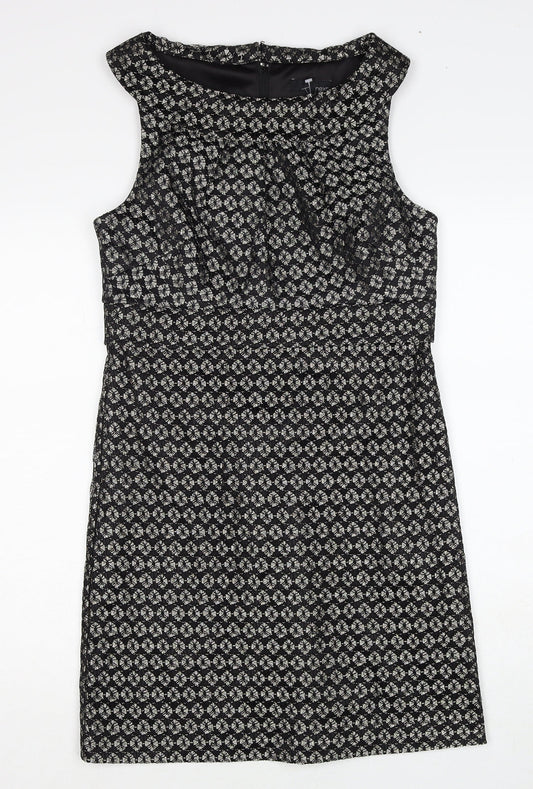 NEXT Womens Black Geometric Nylon Shift Size 10 Round Neck Zip