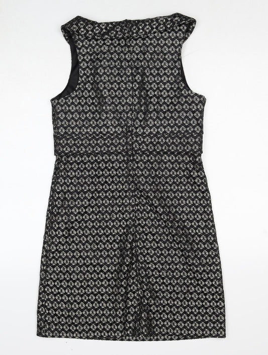 NEXT Womens Black Geometric Nylon Shift Size 10 Round Neck Zip