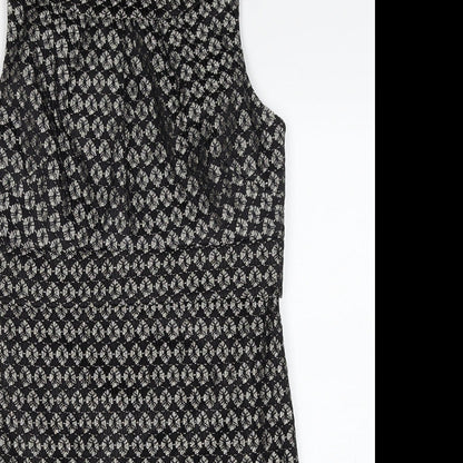 NEXT Womens Black Geometric Nylon Shift Size 10 Round Neck Zip