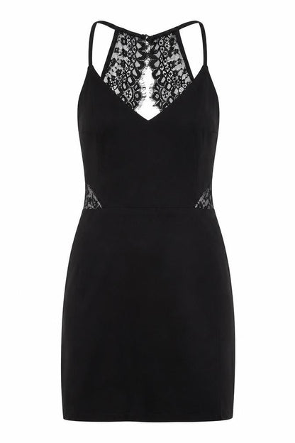 Miss Selfridge Womens Black Viscose Shift Size 8 V-Neck Zip - Lace Details