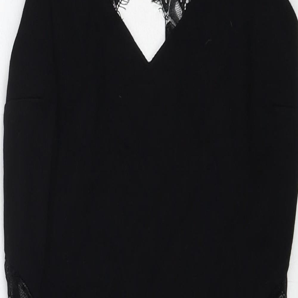 Miss Selfridge Womens Black Viscose Shift Size 8 V-Neck Zip - Lace Details