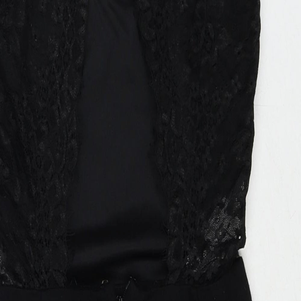 Miss Selfridge Womens Black Viscose Shift Size 8 V-Neck Zip - Lace Details